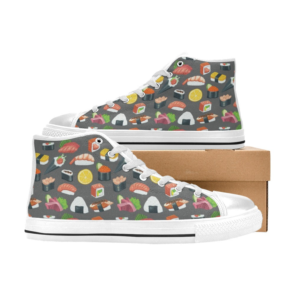 Sushi Print Design LKS302 High Top Women's White Shoes