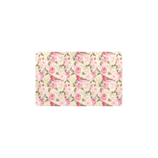 Bird Butterfly Pink Flower Print Pattern Kitchen Mat