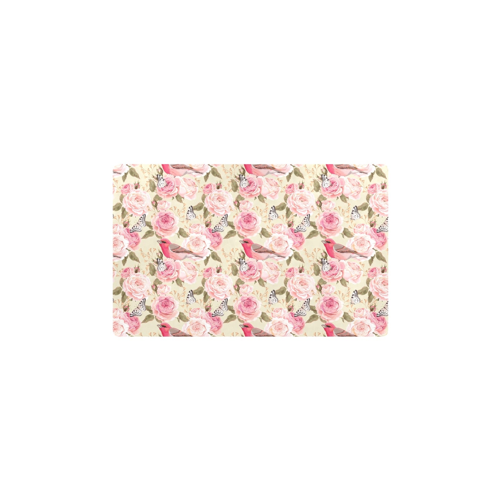 Bird Butterfly Pink Flower Print Pattern Kitchen Mat