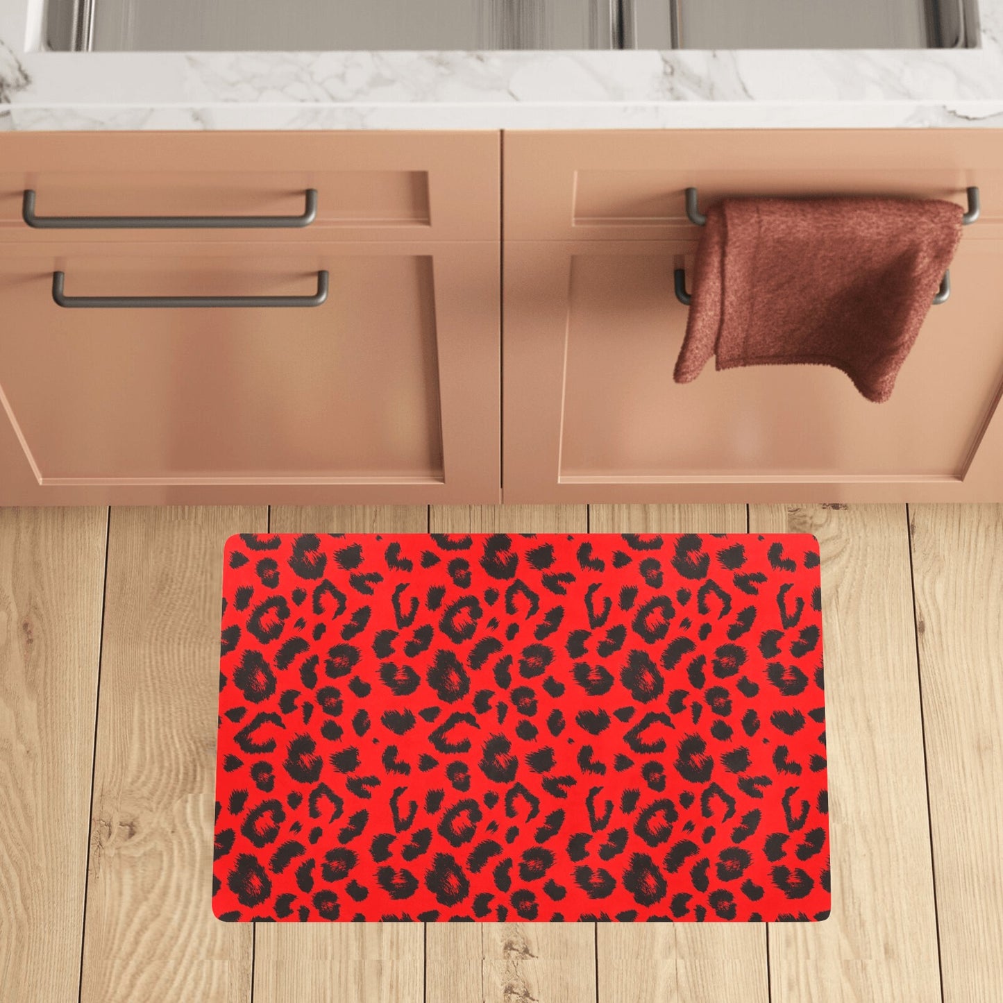 Leopard Red Skin Print Kitchen Mat