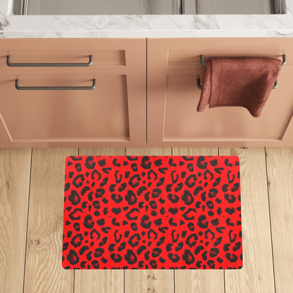 Leopard Red Skin Print Kitchen Mat