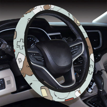 Nurse Bear Pattern Print Design A01 Steering Wheel Cover with Elastic Edge