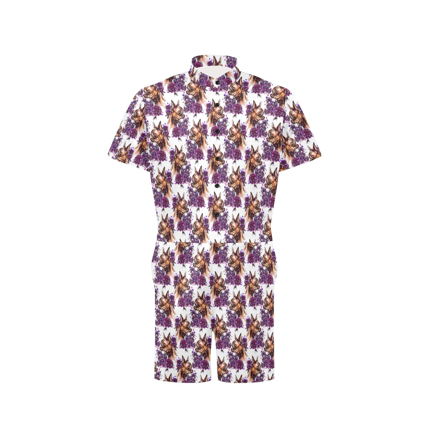 Chihuahua Purple Floral Men's Romper