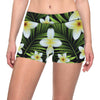 White Plumeria Pattern Print Design PM06 Yoga Shorts