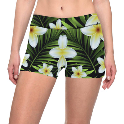 White Plumeria Pattern Print Design PM06 Yoga Shorts