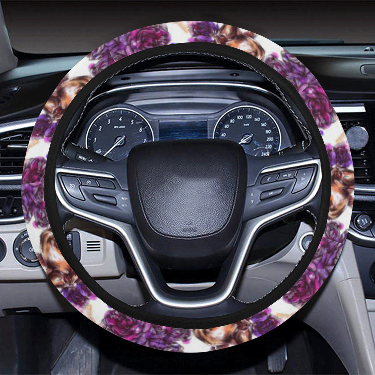Chihuahua Purple Floral Steering Wheel Cover with Elastic Edge