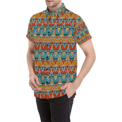 Kente Print African Design Themed Men's Short Sleeve Button Up Shirt