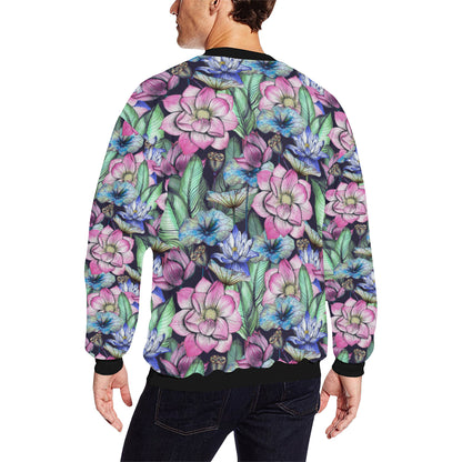 Water Lily Pattern Print Design WL07 Men Long Sleeve Sweatshirt
