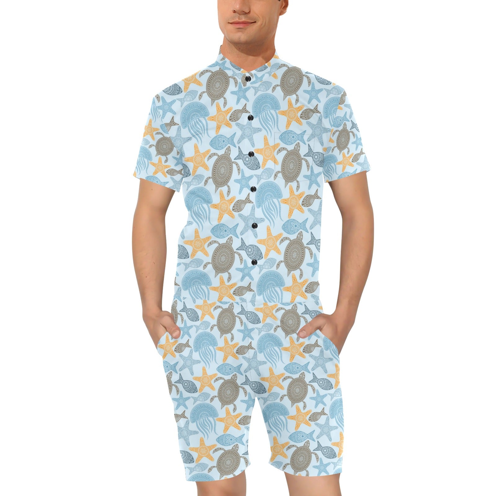 Polynesian Jellyfish Turtle Print Men's Romper