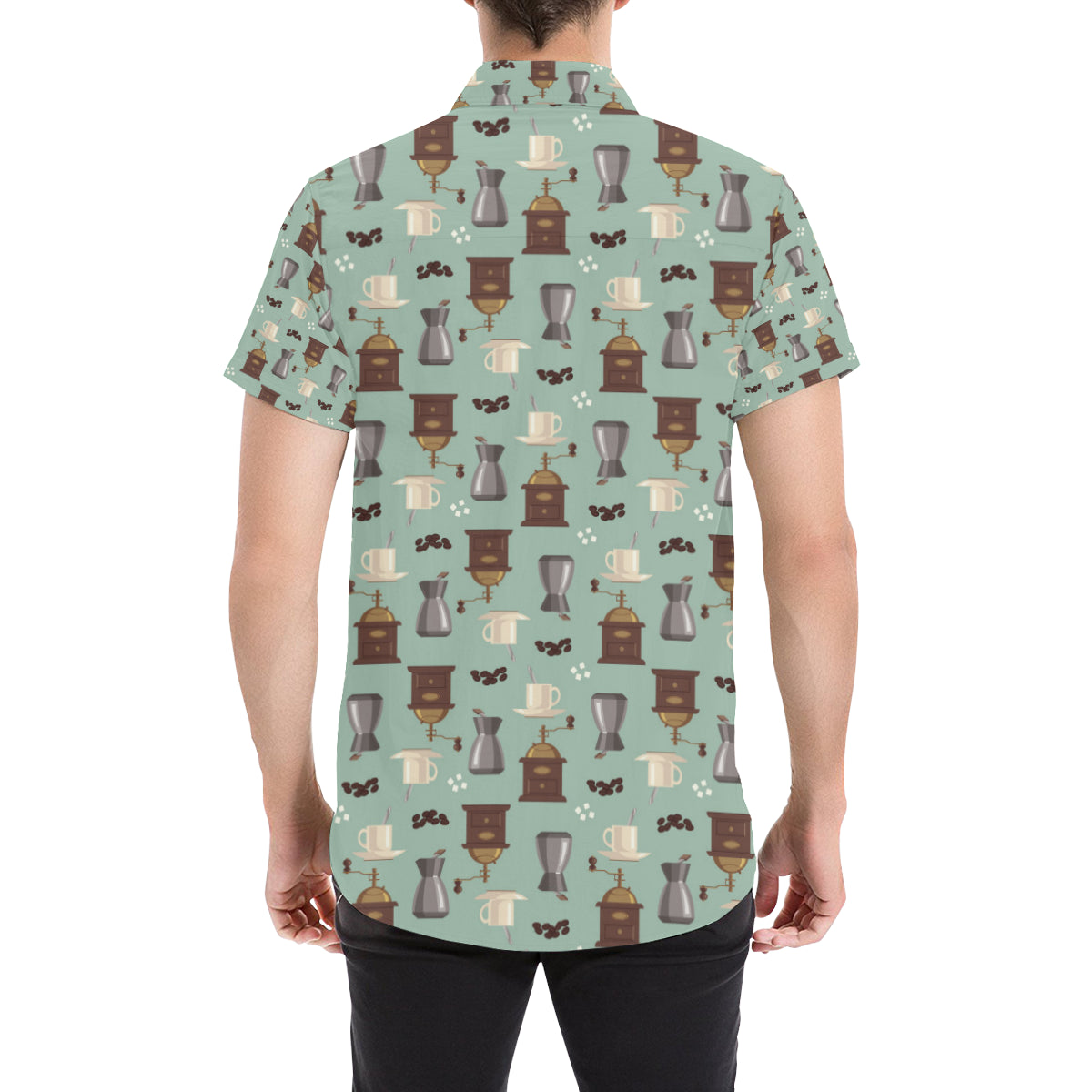 Coffee Pattern Print Design 04 Men's Short Sleeve Button Up Shirt