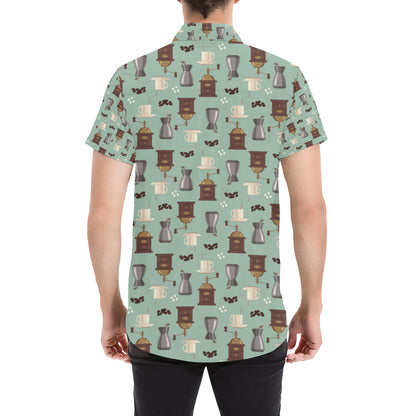 Coffee Pattern Print Design 04 Men's Short Sleeve Button Up Shirt