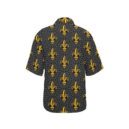 Fleur De Lis Gold Pattern Print Design 01 Women's Hawaiian Shirt