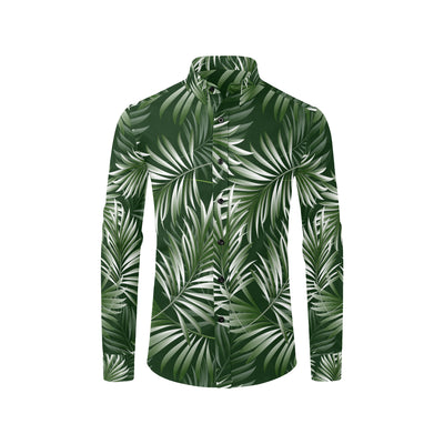 White Green Tropical Palm Leaves Men's Long Sleeve Shirt