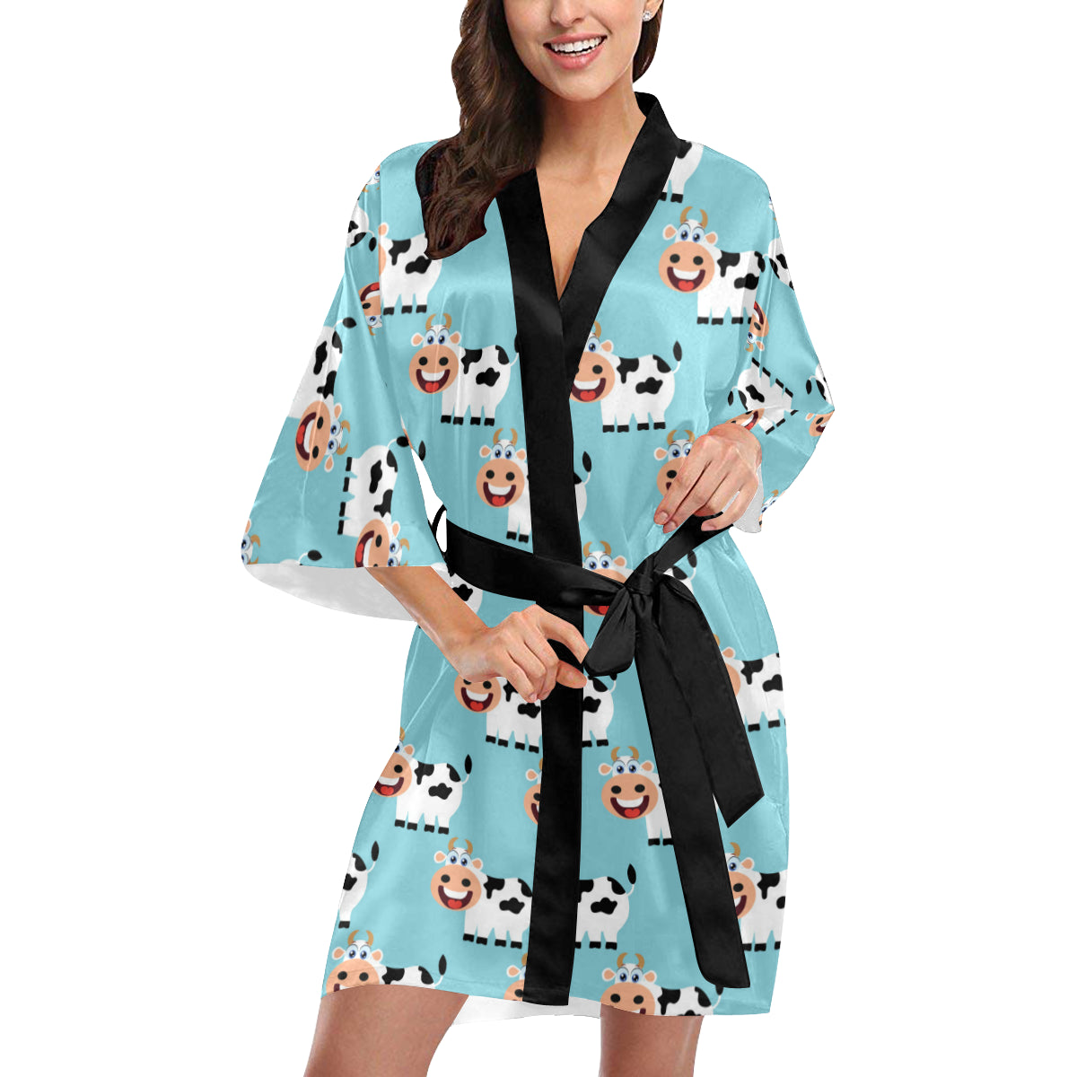 Cattle Cute Pattern Print Design 01 Women's Short Kimono