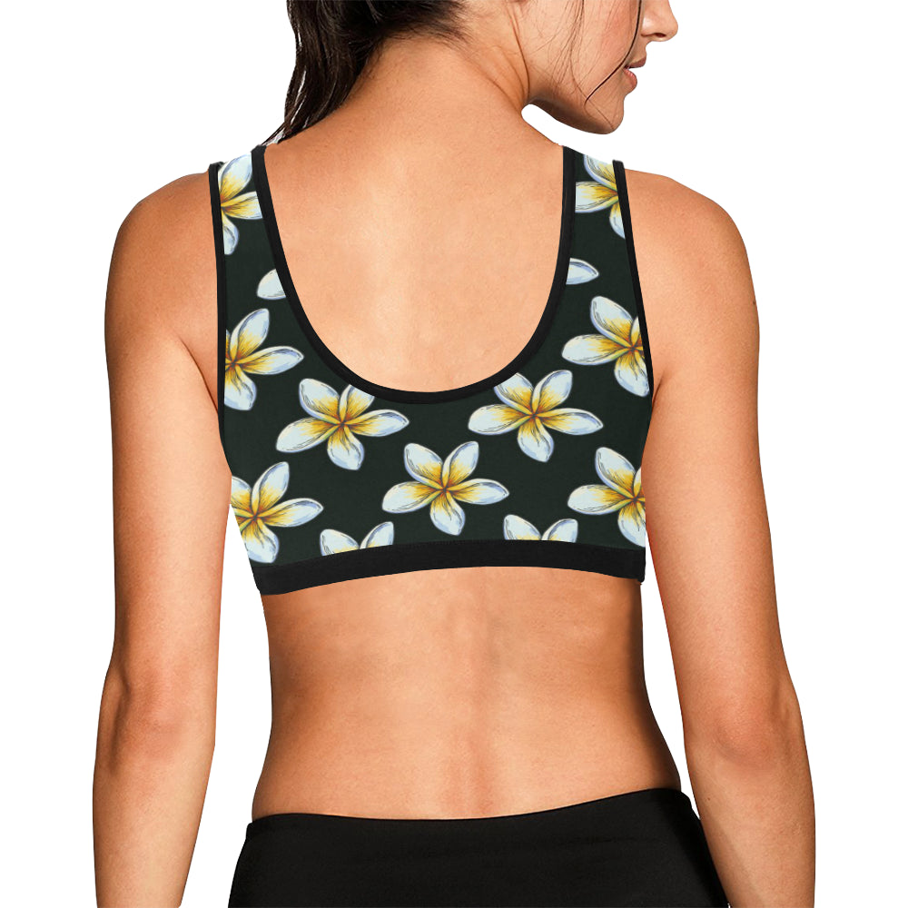 White Plumeria Pattern Print Design PM022 Sports Bra
