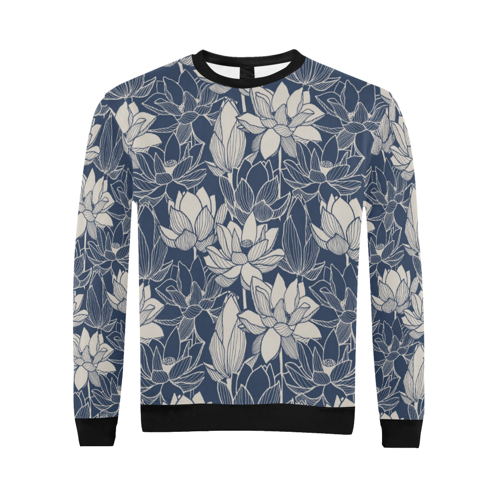 Water Lily Pattern Print Design WL04 Men Long Sleeve Sweatshirt