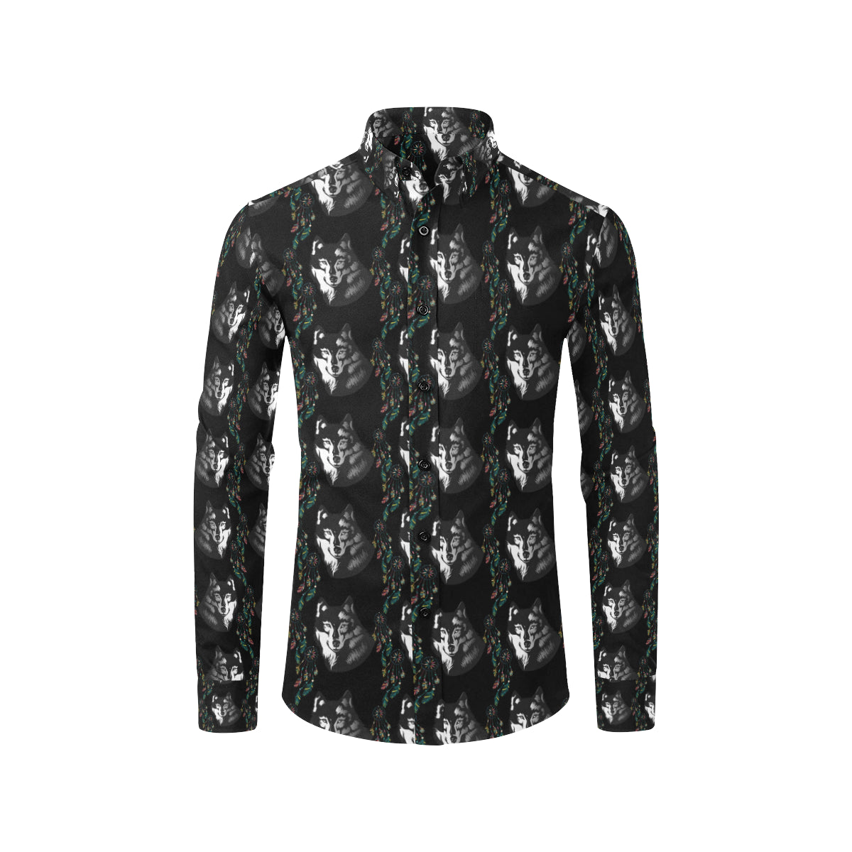 Wolf Black Dream Catcher Design Print Men's Long Sleeve Shirt