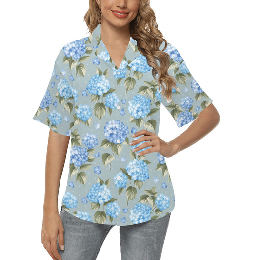 Hydrangea Pattern Print Design 01 Women's Hawaiian Shirt
