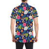 Beach Seashell Floral Theme Men's Short Sleeve Button Up Shirt