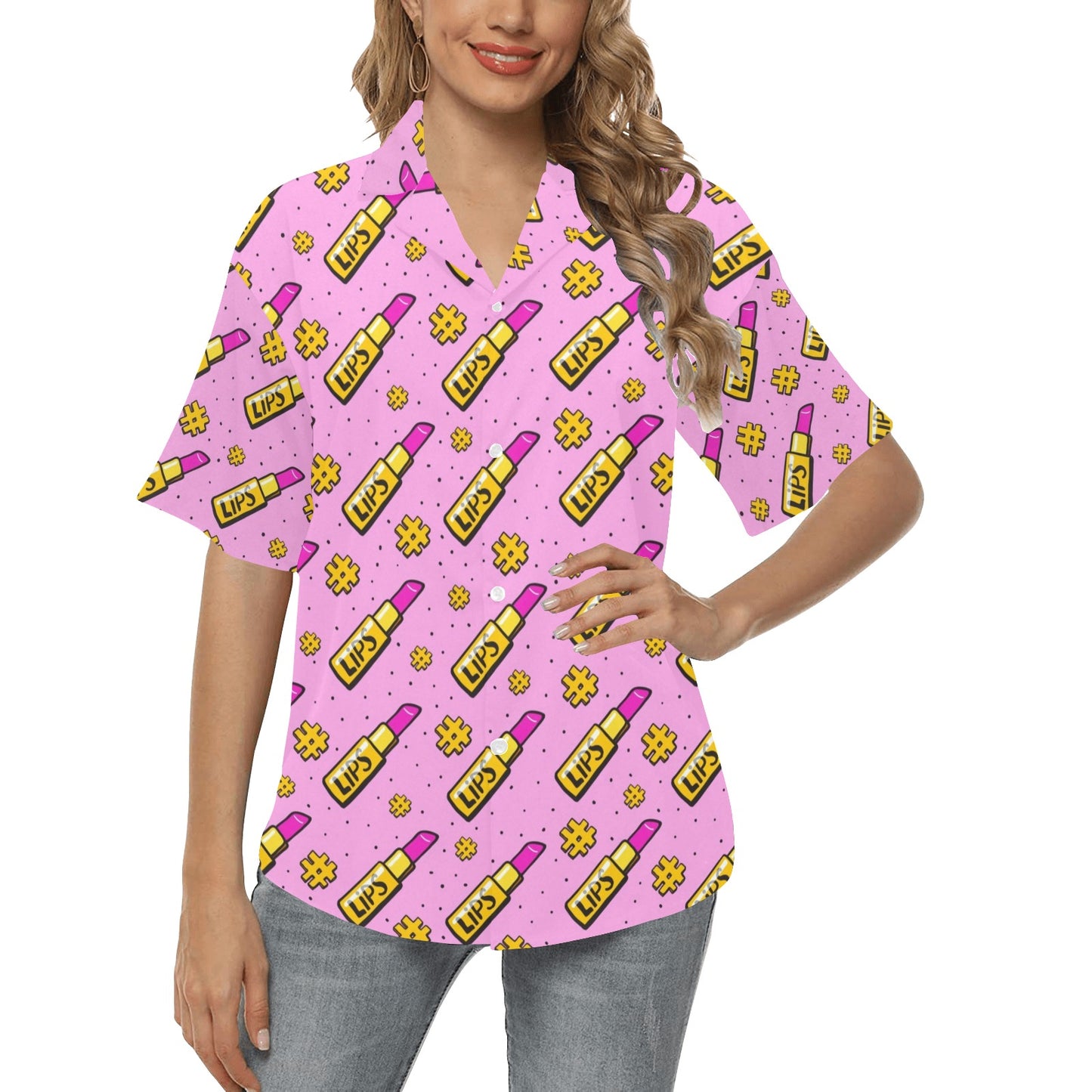 Lipstick Pattern Print Design LT03 Women's Hawaiian Shirt