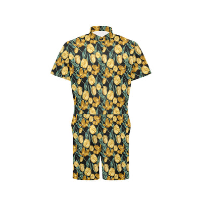 Elegant Yellow Tulip Print Men's Romper