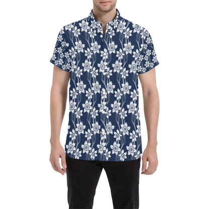 Daffodils Pattern Print Design DF09 Men's Short Sleeve Button Up Shirt