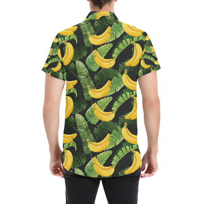Banana Pattern Print Design BA01 Men's Short Sleeve Button Up Shirt