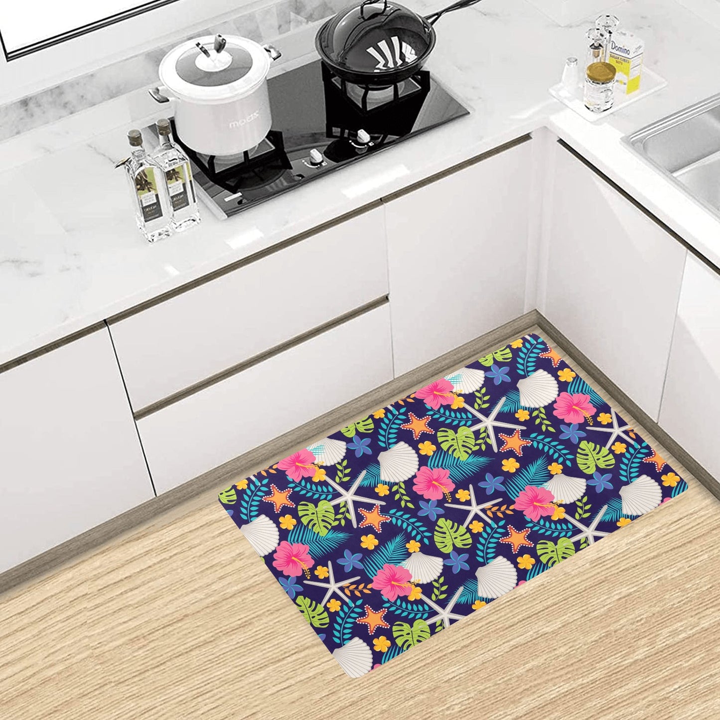 Beach Seashell Floral Theme Kitchen Mat