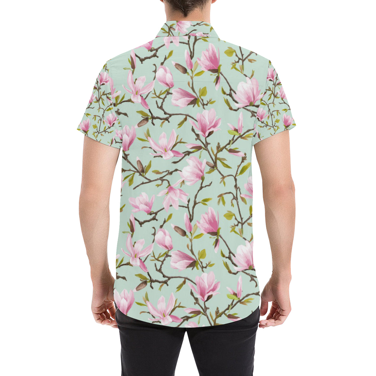 Magnolia Pattern Print Design MAG04 Men's Short Sleeve Button Up Shirt