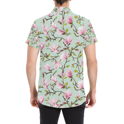 Magnolia Pattern Print Design MAG04 Men's Short Sleeve Button Up Shirt