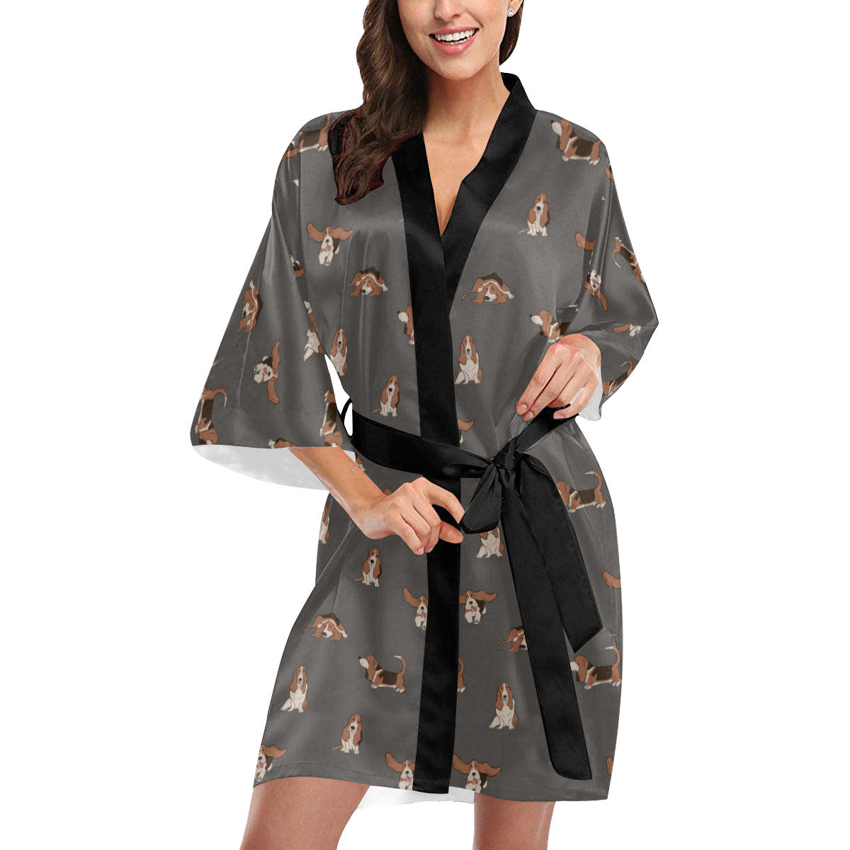 Basset Hound Pattern Print Design 03 Women's Short Kimono
