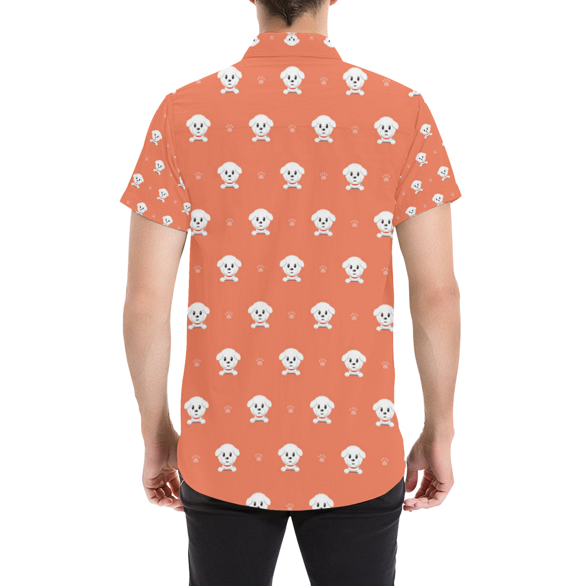 Bichons Frise Pattern Print Design 02 Men's Short Sleeve Button Up Shirt