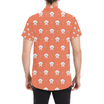 Bichons Frise Pattern Print Design 02 Men's Short Sleeve Button Up Shirt
