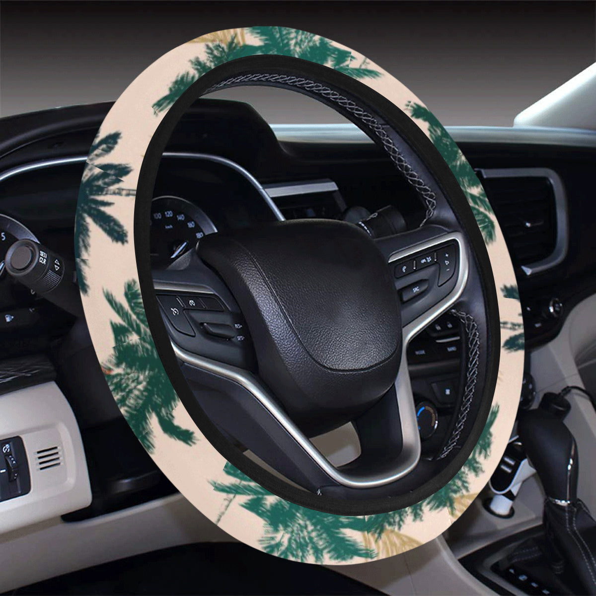 Palm Tree Pattern Print Design PT014 Steering Wheel Cover with Elastic Edge