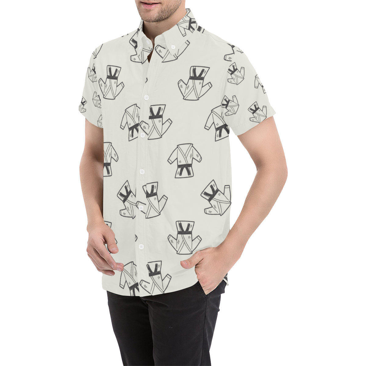 Karate Pattern Print Design 01 Men's Short Sleeve Button Up Shirt