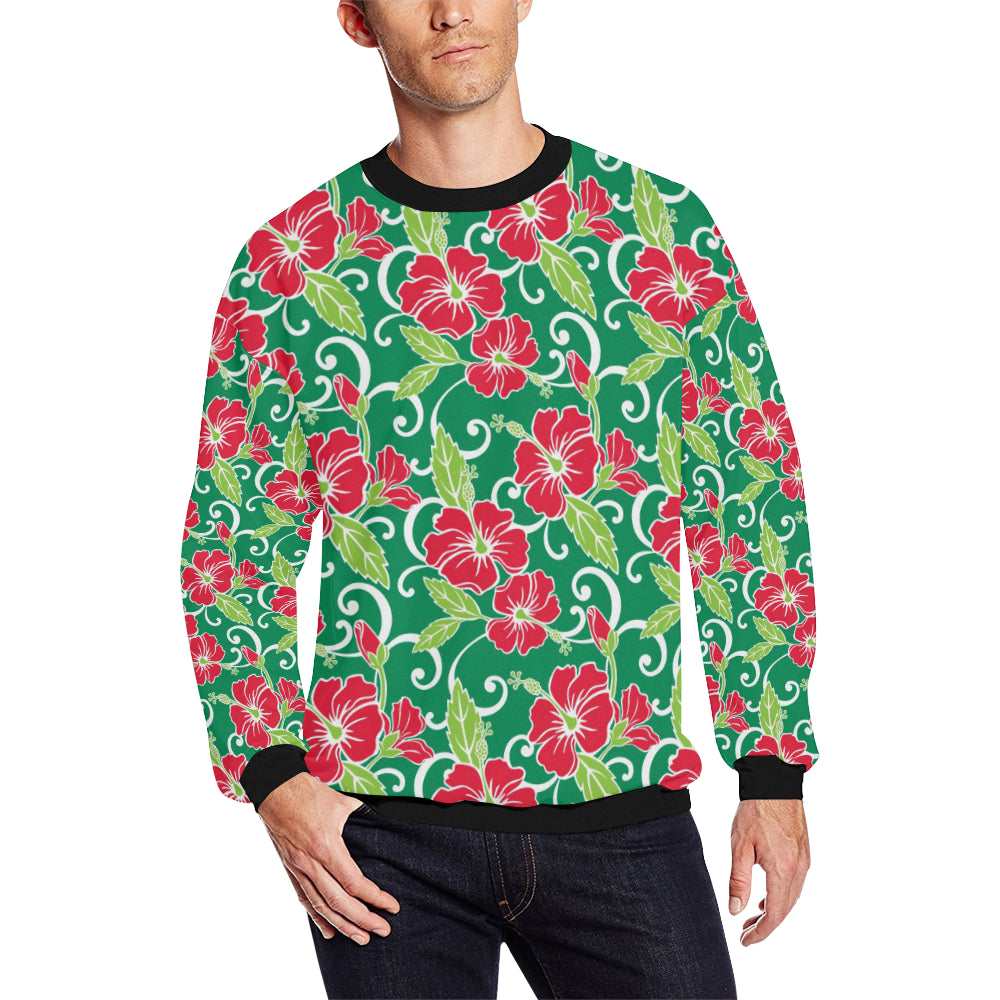 Red Hibiscus Pattern Print Design HB019 Men Long Sleeve Sweatshirt