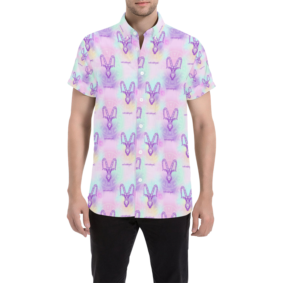 Capricorn Zodiac Pattern Print Design 02 Men's Short Sleeve Button Up Shirt
