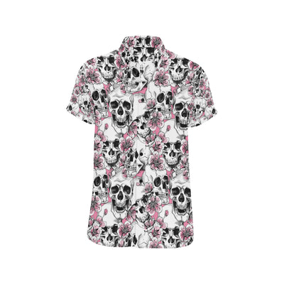 Cherry Blossom Pattern Print Design CB03 Men's Short Sleeve Button Up Shirt