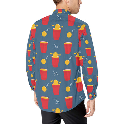 Beer Pong Pattern Print Design 02 Men's Long Sleeve Shirt