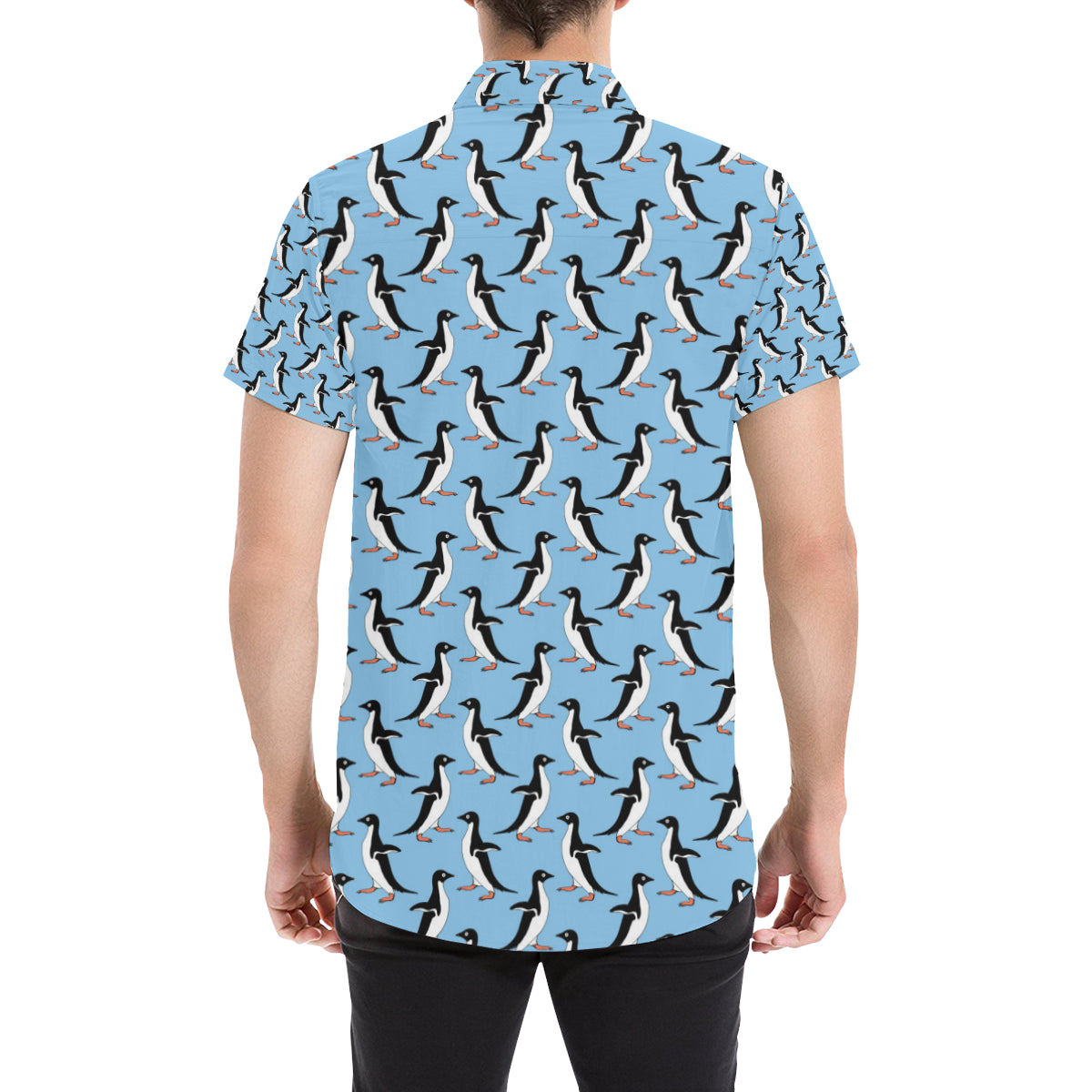 Penguin Dance Pattern Men's Short Sleeve Button Up Shirt