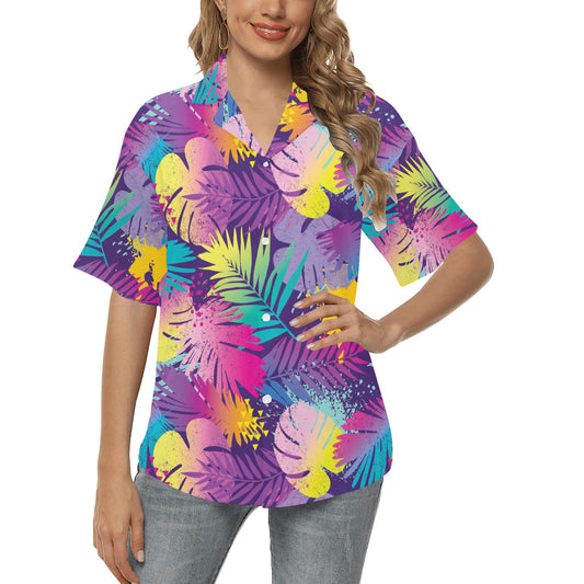 Palm Leaf Pattern Print Design A04 Women's Hawaiian Shirt