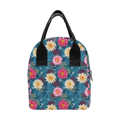 Water Lily Pattern Print Design WL05 Insulated Lunch Bag