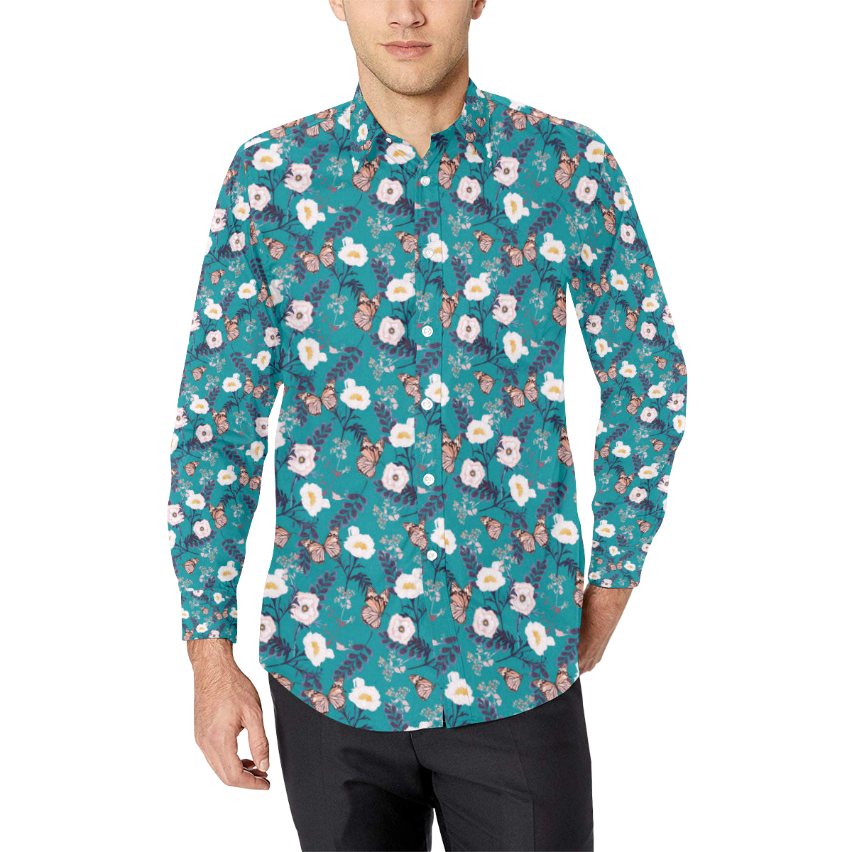 Butterfly Pattern Print Design 012 Men's Long Sleeve Shirt