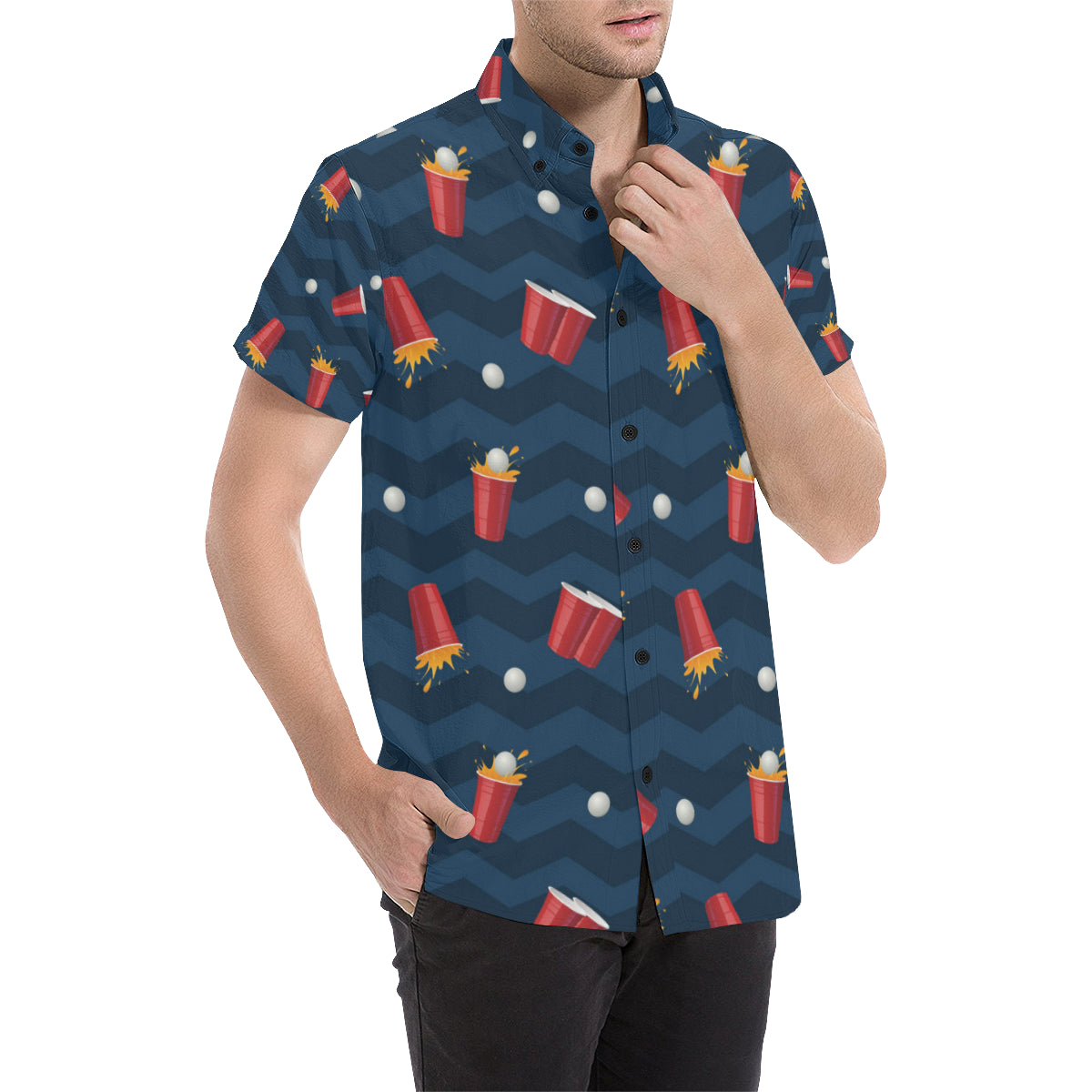 Beer Pong Pattern Print Design 01 Men's Short Sleeve Button Up Shirt