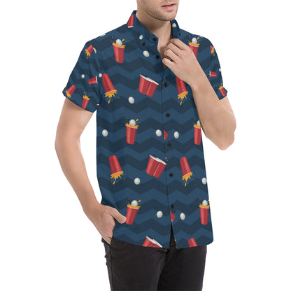 Beer Pong Pattern Print Design 01 Men's Short Sleeve Button Up Shirt
