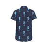 SeaHorse Blue neon Pattern Print Design 03 Men's Short Sleeve Button Up Shirt