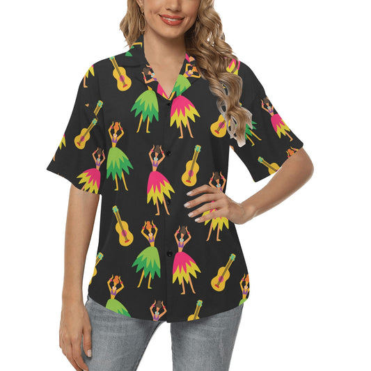 Hula Dancers Hawaiian Girl Pattern Print Design 03 Women's Hawaiian Shirt