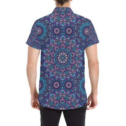 Medallion Pattern Print Design 05 Men's Short Sleeve Button Up Shirt