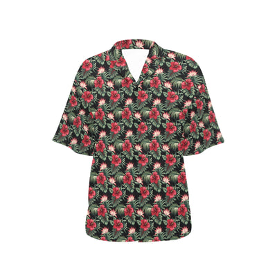 Flower Hawaiian Red Hibiscus Design Print Women's Hawaiian Shirt