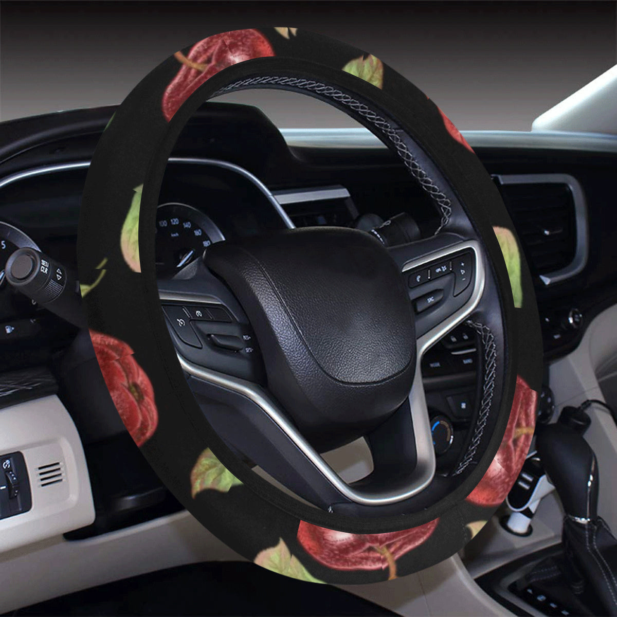 Apple Pattern Print Design AP011 Steering Wheel Cover with Elastic Edge